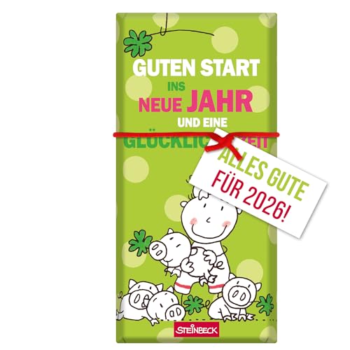 STEINBECK Silvester Neujahr Geschenk-Schokolade 100g Tafel - Guter Start ins neue Jahr 2026 Glücksbringer Kleeblatt Glücksschwein Jahreswechsel STEINBECK Silvester Neujahr Geschenk-Schokolade 100g Tafel - Guter Start ins neue Jahr 2026 Glücksbringer Kleeblatt Glücksschwein Jahreswechsel von STEINBECK