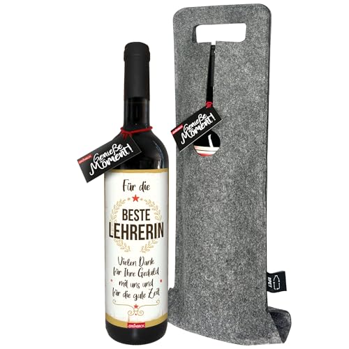 STEINBECK Wein - Beste Lehrerin - Geschenk trockener Rotwein aus Spanien 100% Tempranillo mit Flaschentasche Schulabschluss Abschiedsgeschenk von STEINBECK