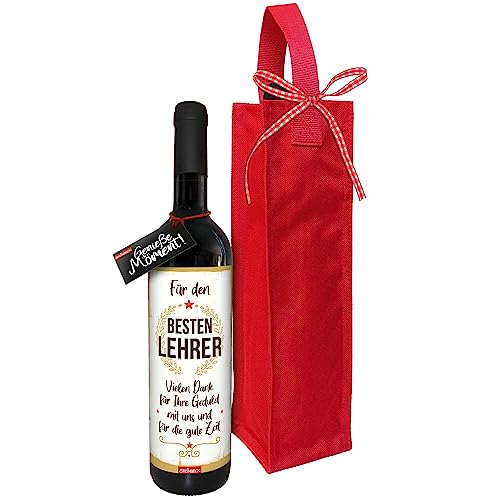 STEINBECK Wein - Bester Lehrer - Geschenk trockener Rotwein aus Spanien 100% Tempranillo mit Flaschentasche Schulabschluss Abschiedsgeschenk von STEINBECK