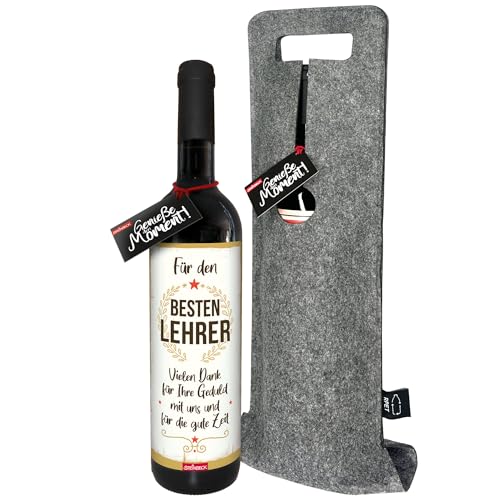 STEINBECK Wein - Bester Lehrer - Geschenk trockener Rotwein aus Spanien 100% Tempranillo mit Flaschentasche Schulabschluss Abschiedsgeschenk von STEINBECK