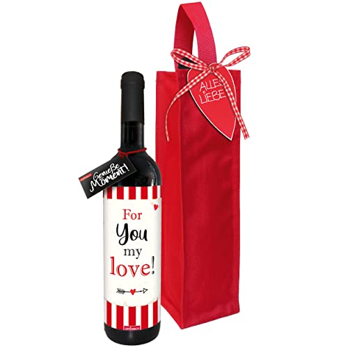 STEINBECK Wein For my love Geschenk Liebe Valentinstag trockener Rotwein aus Spanien mit Flaschentasche Mitbringsel Schatz Hochzeitstag von STEINBECK