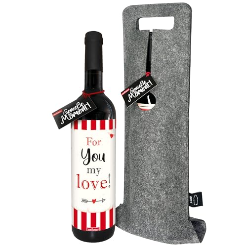 STEINBECK Wein For my love Geschenk Liebe Valentinstag trockener Rotwein aus Spanien mit Flaschentasche Mitbringsel Schatz Hochzeitstag von STEINBECK