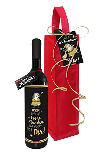 STEINBECK Wein - Frohe Weihnachten - Weihnachtsessen Geschenk trockener Rotwein aus Spanien 100% Tempranillo in Flaschentasche Weihnachtsfeier mit Botschaft schwarz gold von STEINBECK