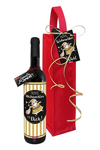 STEINBECK Wein - Frohe Weihnachten - Weihnachtsessen Geschenk trockener Rotwein aus Spanien 100% Tempranillo in Flaschentasche Mitbringsel Weihnachtsfeier von STEINBECK