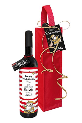 STEINBECK Wein - Frohes Weihnachtsfest und einen guten Rutsch - Weihnachtsessen Geschenk trockener Rotwein aus Spanien 100% Tempranillo in Flaschentasche Mitbringsel Wichtel Silvester Neujahr von STEINBECK