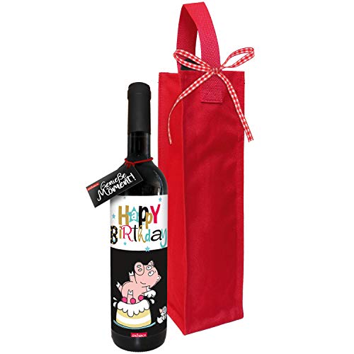 STEINBECK Wein Happy Birthday Glücksschwein trockener Rotwein aus Spanien originelles lustiges Geschenk für Frauen und Männer runder Geburtstag von STEINBECK