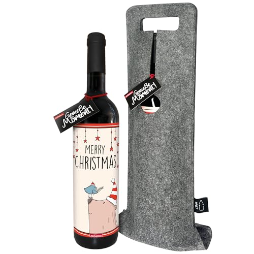 STEINBECK Wein - Merry Christmas - Weihnachten Geschenk trockener Rotwein aus Spanien 100% Tempranillo in Flaschentasche Weihnachtsfeier Weihnachtsessen von STEINBECK