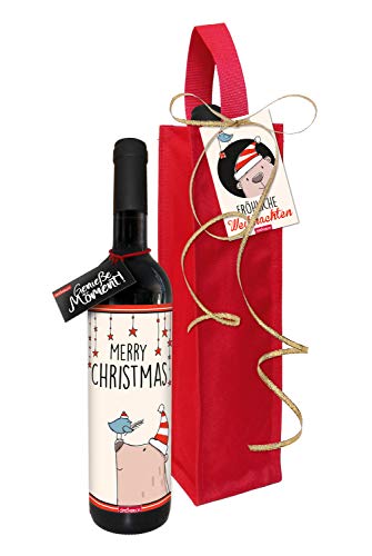 STEINBECK Wein - Merry Christmas - Weihnachten Geschenk trockener Rotwein aus Spanien 100% Tempranillo in Flaschentasche Weihnachtsfeier Weihnachtsessen von STEINBECK