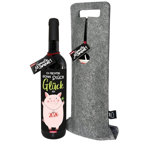 STEINBECK Wein Viel Glück für 2026 Geschenk trockener Rotwein aus Spanien 100% Tempranillo mit Flaschentasche Mitbringsel Silvester Neujahr Kleeblatt Jahreswechsel Glücksschwein STEINBECK Wein Viel Glück für 2026 Geschenk trockener Rotwein aus Spanien 100% Tempranillo mit Flaschentasche Mitbringsel Silvester Neujahr Kleeblatt Jahreswechsel Glücksschwein von STEINBECK