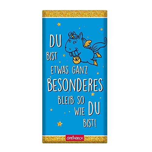 STEINBECK Einhorn Du bist etwas ganz Besonderes Geschenk-Schokolade 100g Tafel beste Freundin Glitzer Mitgebsel Einhorn Party von STEINBECK