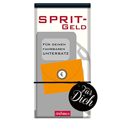 STEINBECK Geldgeschenk-Schokolade - Spritgeld - 100g Tafel Tanken Führerschein 18 Geburtstag Reise Urlaub Geld verschenken von STEINBECK