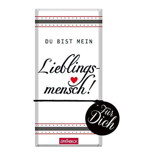 STEINBECK Liebe Geschenk-Schokolade - Du bist mein Lieblingsmensch - 100g Tafel Herz Freundschaft beste Freundin Valentinstag verliebt Herzen von STEINBECK