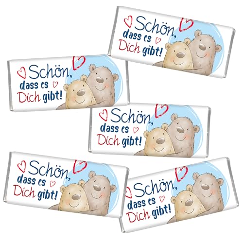 Steinbeck Schön, dass es Dich gibt Geschenk 5 mal 18g Mini Schokolade Schokolade Tafel rot Freundschaft Liebe Valentinstag Bär Männer Schatz von STEINBECK