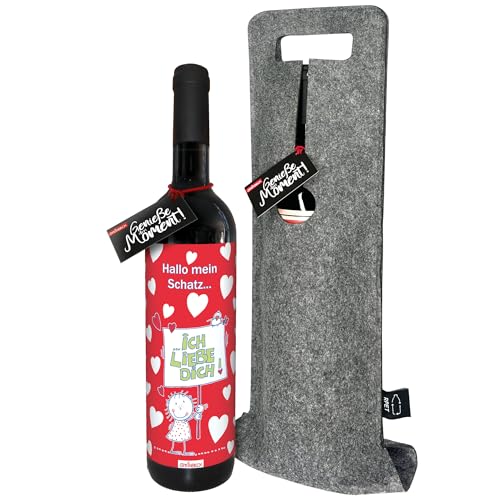 STEINBECK Wein Ich liebe dich Geschenk Valentinstag love trockener Rotwein aus Spanien 100% Tempranillo Kastalien 2020 mit Flaschentasche Weihnachten Mitbringsel Herz Schatz Hochzeitstag Liebe von STEINBECK