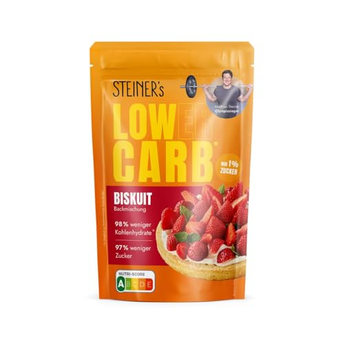 STEINER´s Low Carb Biskuit Backmischung | 98% weniger Kohlenhydrate | Nur 1,3g Zucker | Glutenfrei | Ballaststoffreich | Biskuitboden kinderleicht zubereiten | 1x 150g Packung von STEINER´s