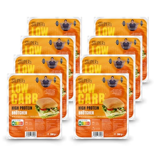 STEINER´s Low Carb High Protein Brötchen | 87% weniger Kohlenhydrate | high protein | nur 2g Net-Carbs | 22g Eiweiß (8er Pack, 32 Stk.) von STEINER´s