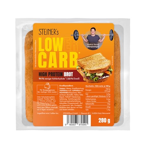 STEINER´s Low Carb High Protein Brot | 94% weniger Kohlenhydrate | high protein | nur 2,6g Kohlenhydrate | 23g Eiweiß (280g) von STEINER´s
