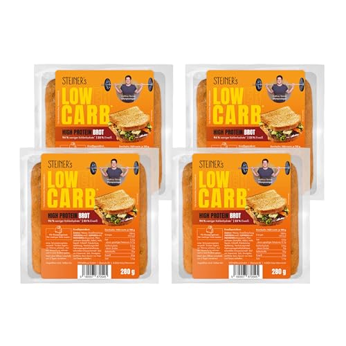 STEINER´s Low Carb High Protein Brot | 94% weniger Kohlenhydrate | high protein | nur 2,6g Kohlenhydrate | 23g Eiweiß (4x280g) von STEINER´s