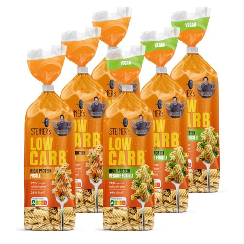 STEINER’s Low Carb High Fusilli Mix | 95-99% weniger Kohlenhydrate | 6x250g – 3x vegan, 3x mit Ei | Ballaststoffreich von STEINER´s