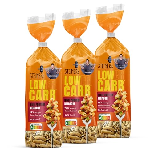 STEINER´s Low Carb Rigatoni | 99% weniger Kohlenhydrate | High Protein | Nur 1g Kohlenhydrate & 26g Eiweiß pro 100g | Ballaststoffreiche Pasta | Protein Pasta, schnell und lecker | 3x 250g von STEINER´s
