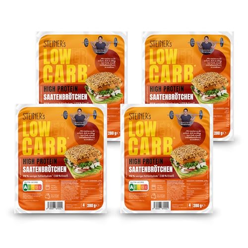 STEINER´s Low Carb High Protein Saatenbrötchen | 92% weniger Kohlenhydrate | high protein | nur 2,8g Kohlenhydrate | 23g Eiweiß (4er Pack, 16 Stk.) von STEINER´s