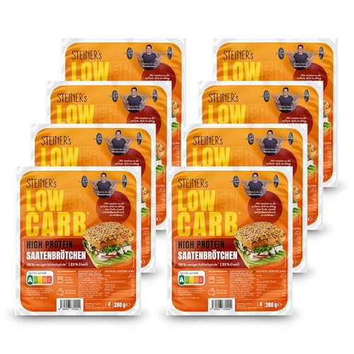 STEINER´s Low Carb High Protein Saatenbrötchen | 92% weniger Kohlenhydrate | high protein | nur 2,8g Kohlenhydrate | 23g Eiweiß (8er Pack, 32 Stk.) von STEINER´s