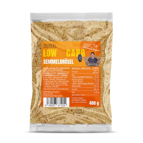 STEINER´s Low Carb High Protein Semmelbrösel | 83% weniger Kohlenhydrate & 38,9g Eiweiß pro 100g | Ballaststoffreich | Paniermehl Alternative für knusprige Panaden | 1x 400g von STEINER´s