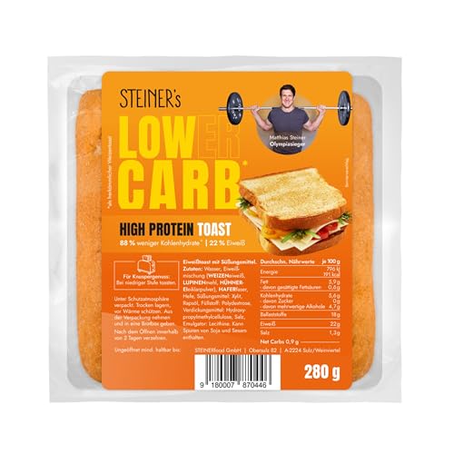STEINER´s Low Carb High Protein Toast | 88% weniger Kohlenhydrate | high protein | nur 0,9g Net-Carbs | 22g Eiweiß (280g) von STEINER´s