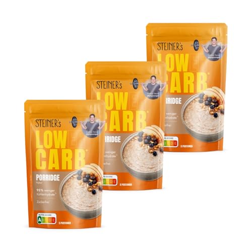 STEINER´s Low Carb Porridge Natur | 95% weniger Kohlenhydrate | Zuckerfrei | Ballaststoffreich | Schnelle Zubereitung für vielseitige Frühstücks- und Snackideen | 3x 200g Packung von STEINER´s