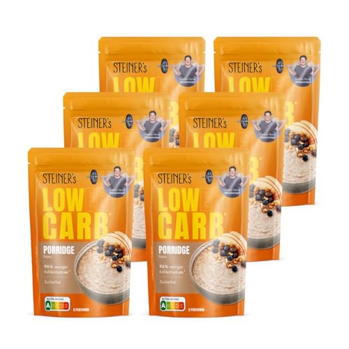 STEINER´s Low Carb Porridge Natur | 95% weniger Kohlenhydrate | Zuckerfrei | Ballaststoffreich | Schnelle Zubereitung für vielseitige Frühstücks- und Snackideen | 6x 200g Packung von STEINER´s