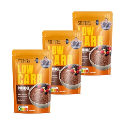 STEINER´s Low Carb Porridge Schoko | 88% weniger Kohlenhydrate | Zuckerfrei | Ballaststoffreich | Schnelle Zubereitung für vielseitige Frühstücks- und Snackideen | 3x 180g Packung von STEINER´s