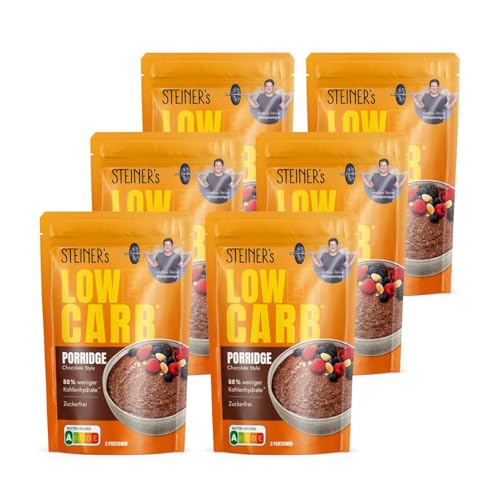 STEINER´s Low Carb Porridge Schoko | 88% weniger Kohlenhydrate | Zuckerfrei | Ballaststoffreich | Schnelle Zubereitung für vielseitige Frühstücks- und Snackideen | 6x 180g Packung von STEINER´s