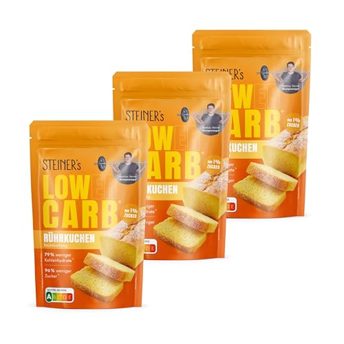 STEINER´s Low Carb Rührkuchen | 79% weniger Kohlenhydrate | Glutenfreie Backmischung | 96% weniger Zucker | 11g Eiweiß | Auch für Muffins, Apfelkuchen oder Marmorkuchen | 3x 210g Packung von STEINER´s
