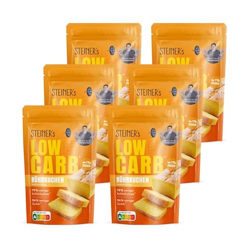 STEINER´s Low Carb Rührkuchen | 79% weniger Kohlenhydrate | Glutenfreie Lebensmittel Backmischung | 96% weniger Zucker | 11g Eiweiß | Auch für Muffins, Apfelkuchen oder Marmorkuchen | 6x 210g Packung von STEINER´s
