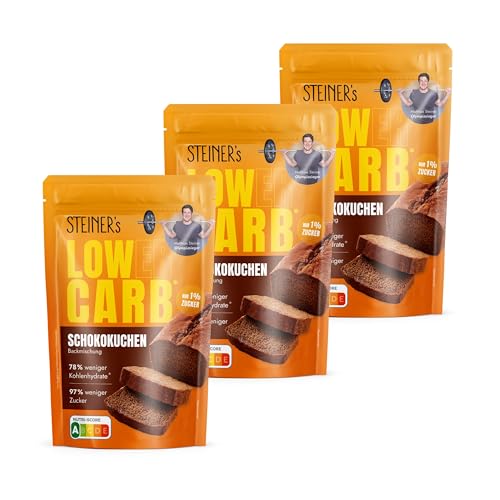 STEINER´s Low Carb Schokokuchen | 78% weniger Kohlenhydrate | Glutenfreie Backmischung | 97% weniger Zucker | kalorienreduziert | 11g Eiweiß | Auch für Brownies & Muffins | 3x 220g Packung STEINER´s Low Carb Schokokuchen | 78% weniger Kohlenhydrate | Glutenfreie Backmischung | 97% weniger Zucker | kalorienreduziert | 11g Eiweiß | Auch für Brownies & Muffins | 3x 220g Packung von STEINER´s