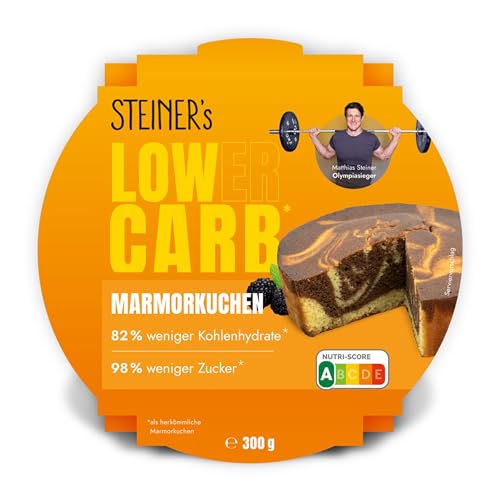 STEINER´s Low Carb Marmorkuchen | 82% weniger Kohlenhydrate | 98% weniger Zucker | glutenfrei | ballaststoffreich | ohne Konservierungsstoffe | lange haltbar (Marmorkuchen, 300g) von STEINER´s