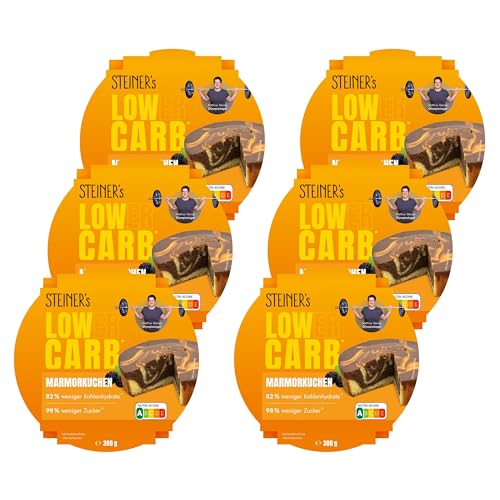 STEINER´s Low Carb Marmorkuchen | 82% weniger Kohlenhydrate | 98% weniger Zucker | glutenfrei | ballaststoffreich | ohne Konservierungsstoffe | lange haltbar (Marmorkuchen, 6x300g) von STEINER´s