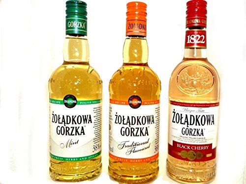 Dreierpack 3x0,5L Polnischer Wodka Vodka 1 Zoladkowa Gorzka, 1 Minze , 1 Black Cherry. 3 Flaschen Gesamt von STOCK