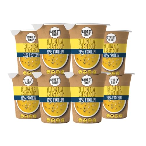 STREET SOUP Protein Instant Suppe To Go (Erbsen, 8 Stück, je 300g) - Fertige Low Carb Cremesuppen für Diät, zum Abnehmen & unterwegs - Erbsensuppe - Fertiggerichte & Fertigessen vegan & glutenfrei von STREET SOUP