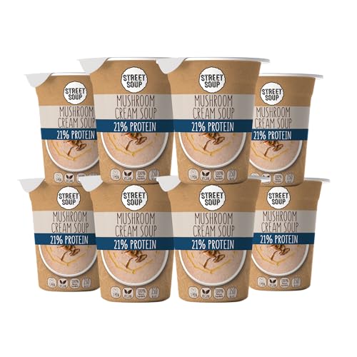 STREET SOUP Protein Instant Suppe To Go (Pilz, 8 Stück, je 300g) - Fertige Low Carb Cremesuppen für Diät, zum Abnehmen & unterwegs - Pilzsuppe - Fertiggerichte & Fertigessen vegan & glutenfrei von STREET SOUP
