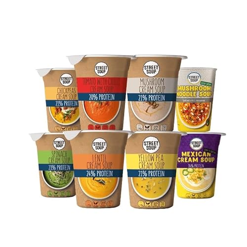 Protein Instant Suppe Street Soup Probierpaket | 8x50g, je 300 ml Suppe | Low carb & 20% Protein | Vegan | Instant-Cremesuppen für Diät & Detox | Nur natürliche Zutaten | Fertiggerichte & Fertigessen Protein Instant Suppe Street Soup Probierpaket | 8x50g, je 300 ml Suppe | Low carb & 20% Protein | Vegan | Instant-Cremesuppen für Diät & Detox | Nur natürliche Zutaten | Fertiggerichte & Fertigessen von STREET SOUP