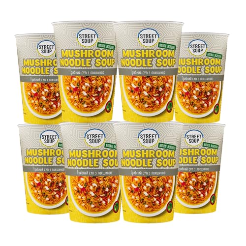 STREET SOUP Instant Suppe To Go - Nudelsuppe mit Pilzen (8 Stück, je 300g) - Fertige Low Carb Suppen für Diät, zum Snacken, Abnehmen & unterwegs - Fertiggerichte & Fertigessen vegan & glutenfrei von STREET SOUP