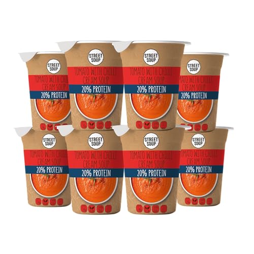 STREET SOUP Protein Instant Suppe To Go (Tomaten, 6 Stück, je 300g) - Fertige Low Carb Cremesuppen für Diät, zum Abnehmen & unterwegs - Tomatensuppe - Fertiggerichte & Fertigessen vegan & glutenfrei von STREET SOUP