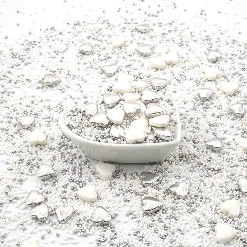 STREUSEL GLÜCK Große Liebe weiss silber 40g Zuckerstreusel Streusel Sprinkles Tortendeko Geburtstag Kindergeburtstag Hochzeit Verzierung von Plätzchen Torte Kuchen Cupcakes Muffins von STREUSEL GLÜCK wir streuseln Liebe