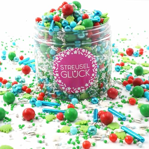 STREUSEL GLÜCK Streusel Christmas Time grün blau bunt 180g - Zuckerstreusel Weihnachten Kuchendeko Zuckerdeko - Sprinkles Deko Plätzchen Torte Kuchen Cupcakes - essbare Streudeko von STREUSEL GLÜCK wir streuseln Liebe