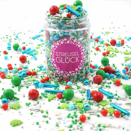 STREUSEL GLÜCK Streusel Christmas Time grün blau bunt 90g - Zuckerstreusel Weihnachten Kuchendeko Zuckerdeko - Sprinkles Deko Plätzchen Torte Kuchen Cupcakes - essbare Streudeko von STREUSEL GLÜCK wir streuseln Liebe