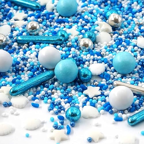 STREUSEL GLÜCK Streusel Meer Meerliebe blau weiss silber 180g - Zuckerstreusel Valentinstag Weihnachten Kuchendeko Geburtstag - Sprinkles Deko Plätzchen Torte Kuchen Cupcakes - essbare Streudeko von STREUSEL GLÜCK wir streuseln Liebe