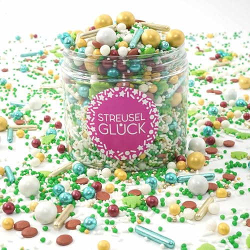 STREUSEL GLÜCK Streusel Stille Nacht grün gold 180g - Zuckerstreusel Weihnachten Kuchendeko Zuckerdeko - Sprinkles Deko Plätzchen Torte Kuchen Cupcakes - essbare Streudeko von STREUSEL GLÜCK wir streuseln Liebe