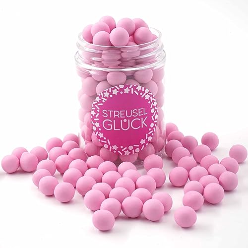 STREUSEL GLÜCK Streusel Tortendeko Schokokugeln rosa pastell 90g - Zuckerstreusel Geburtstag Kuchendeko Weihnachten Schokoperlen - Sprinkles Deko Plätzchen Torte Kuchen Cupcakes - essbare Streudeko von STREUSEL GLÜCK wir streuseln Liebe