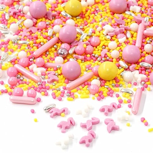 Streusel Glück Flamingo Time rosa gelb weiss 180g Zuckerstreusel Sprinkles rosafarbene Tortendeko Mädchen Kindergeburtstag Christmas Prinzessin Kuchenstreusel Plätzchen Torte von STREUSEL GLÜCK wir streuseln Liebe